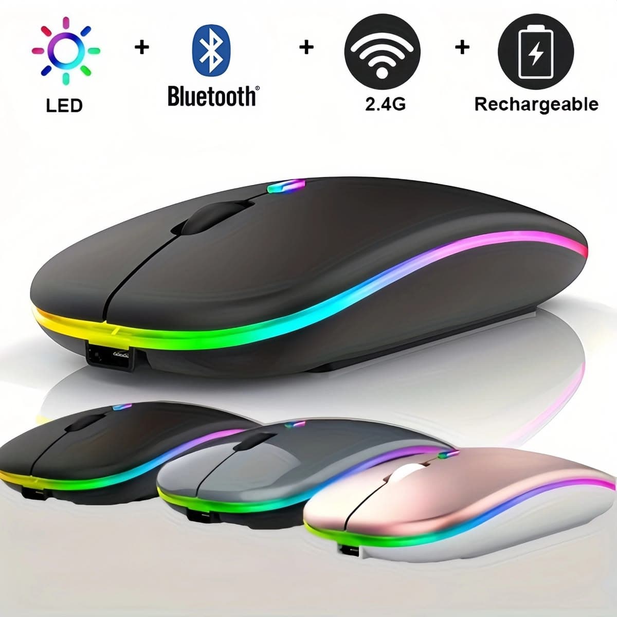 HP W10 RGB Silent Dual Mode Wireless & Bluetooth Mouse