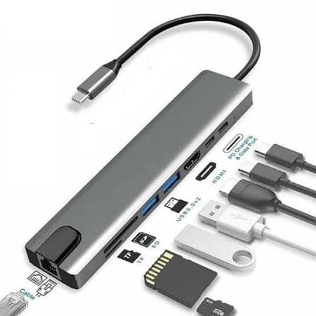 Type-c 8-in-1 Hub Adapter | Hdmi, Usb 3.0, Usb-c Pd, Sd & Microsd | For Macbook, Ipad & Laptops