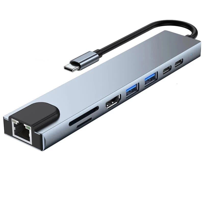 Type-c 8-in-1 Hub Adapter | Hdmi, Usb 3.0, Usb-c Pd, Sd & Microsd | For Macbook, Ipad & Laptops