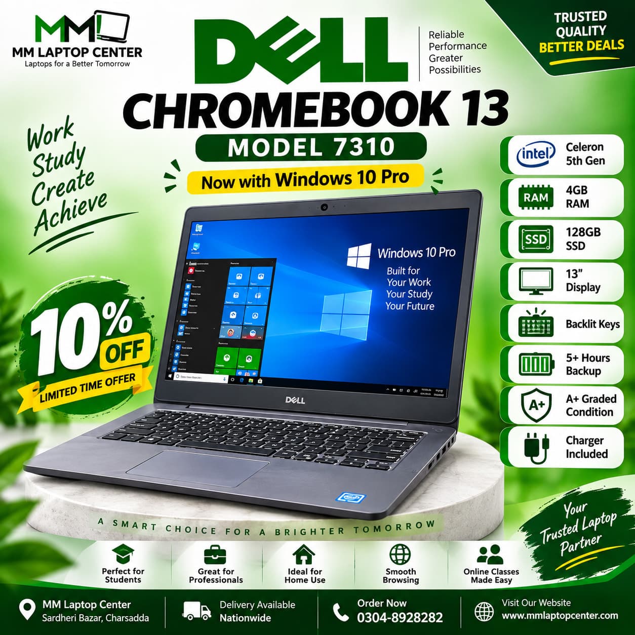 Dell Chromebook 13 7310 | Windows 10 Supported & Intalled | Celeron 5th Gen | 4gb Ram | 128gb Ssd | Windows 10 Pro