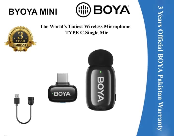 Boya Mini 2 Model 2-07 Wireless Microphone | Compact Lavalier Mic For Iphone & Ipad